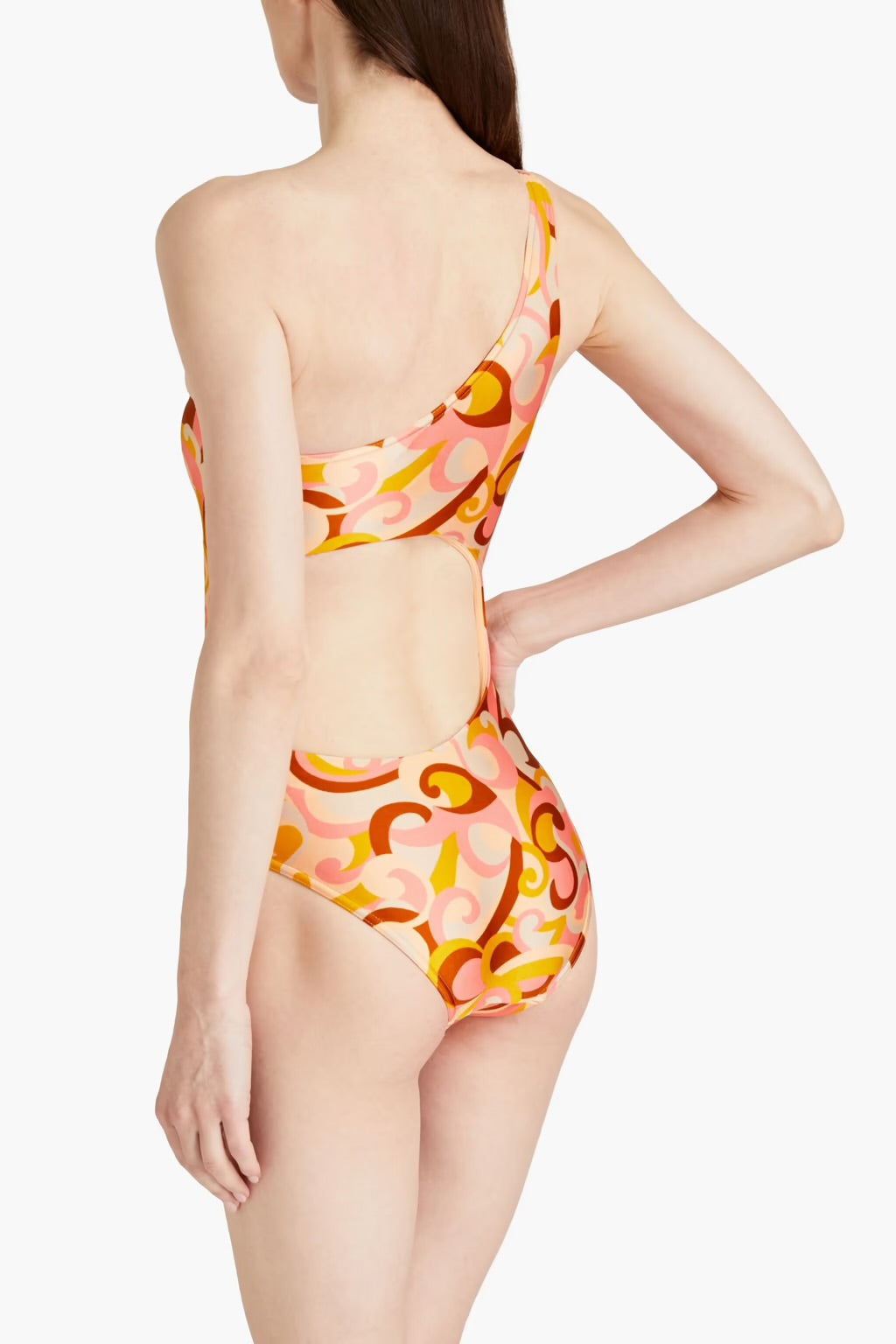 Zimmermann Swirl Mae Buckle Shoulder One-Piece Swimsuit UK 10