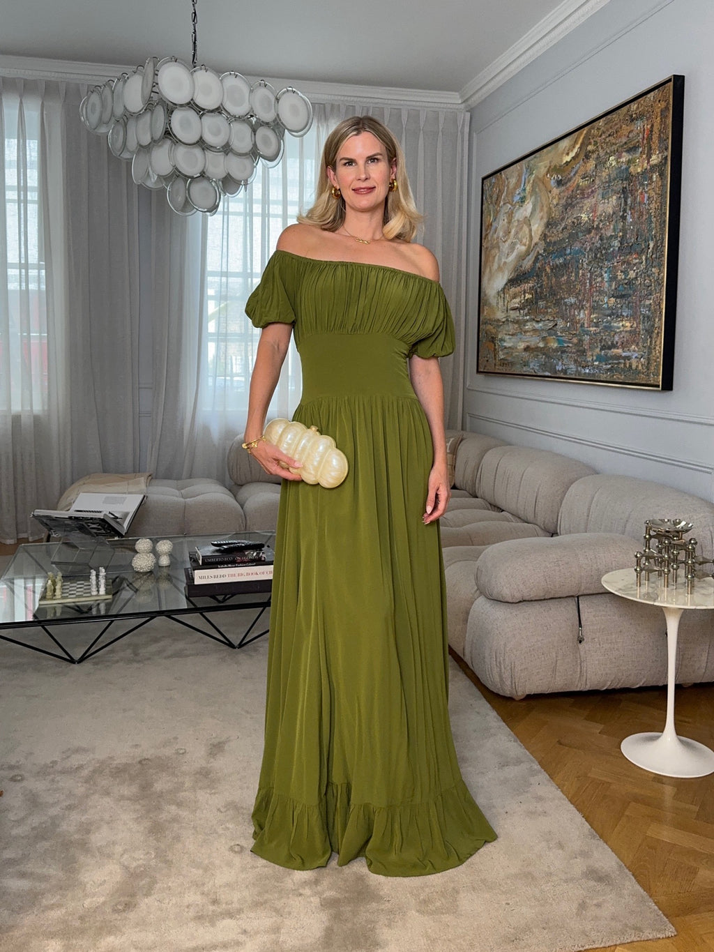 EVARAE Green Crepe de Chine Hestia Maxi Dress UK 8