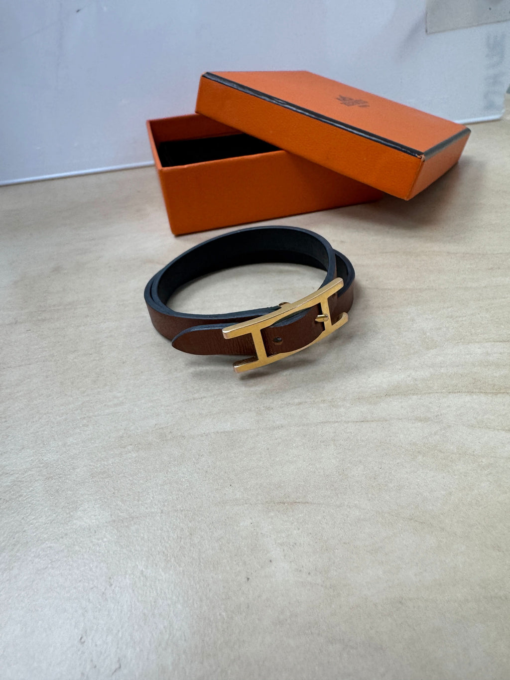 Hermès Reversible Black Noir/Fauve Brown Leather Double Tour Bracelet with Gold Hardware