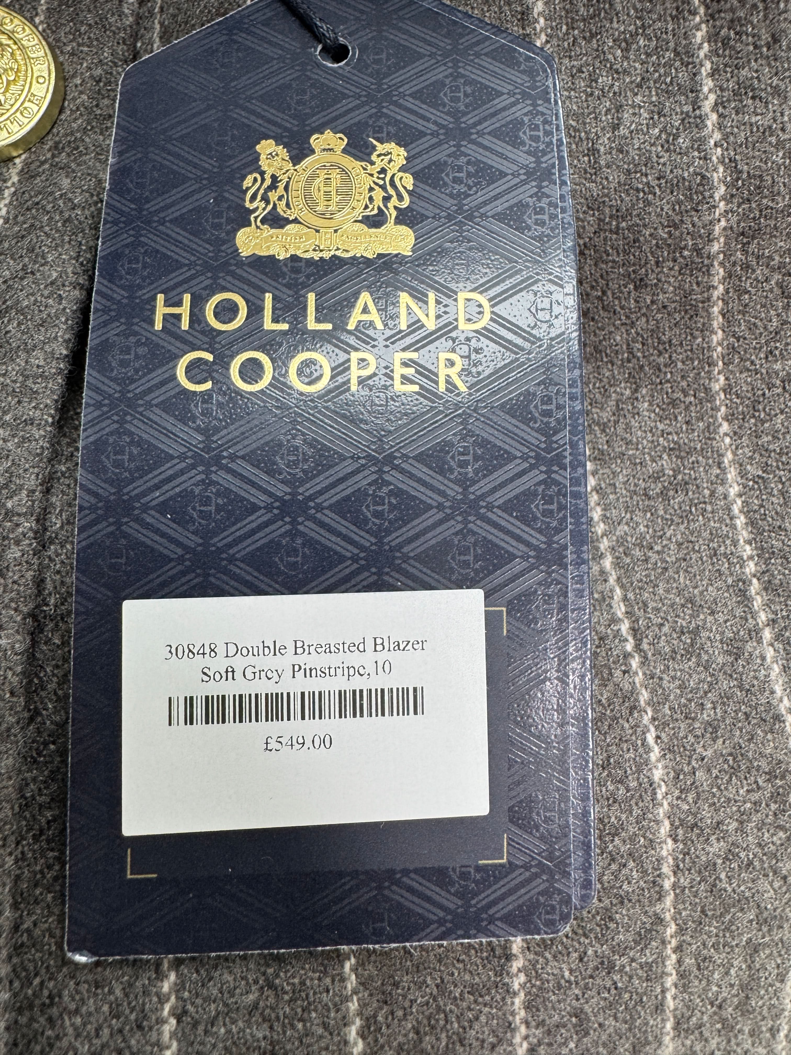 Holland Cooper Double Breasted Blazer Soft Grey Pinstripe UK 10
