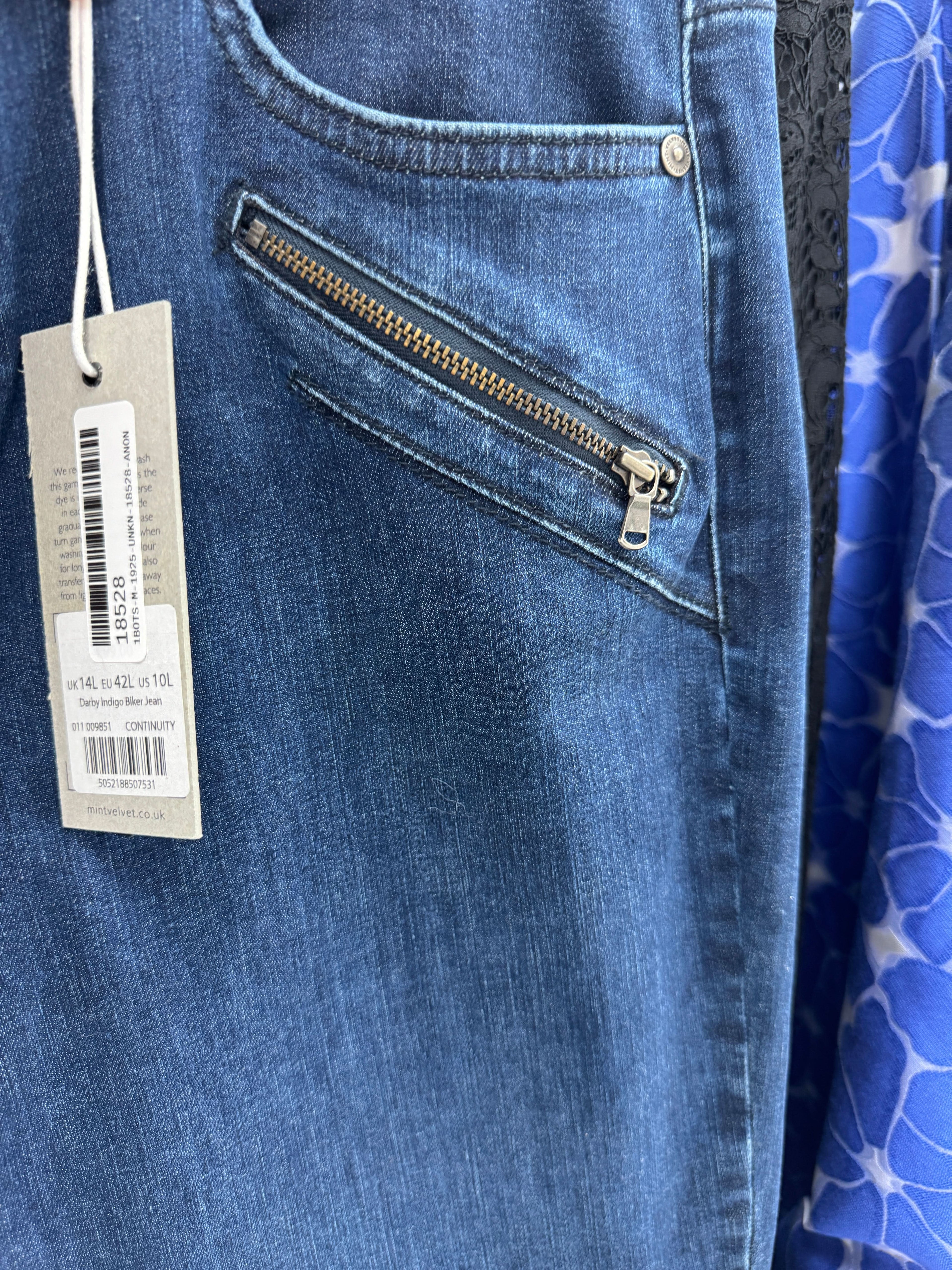 Mint Velvet Blue Darby Biker Skinny Jeans - Long Length UK 14