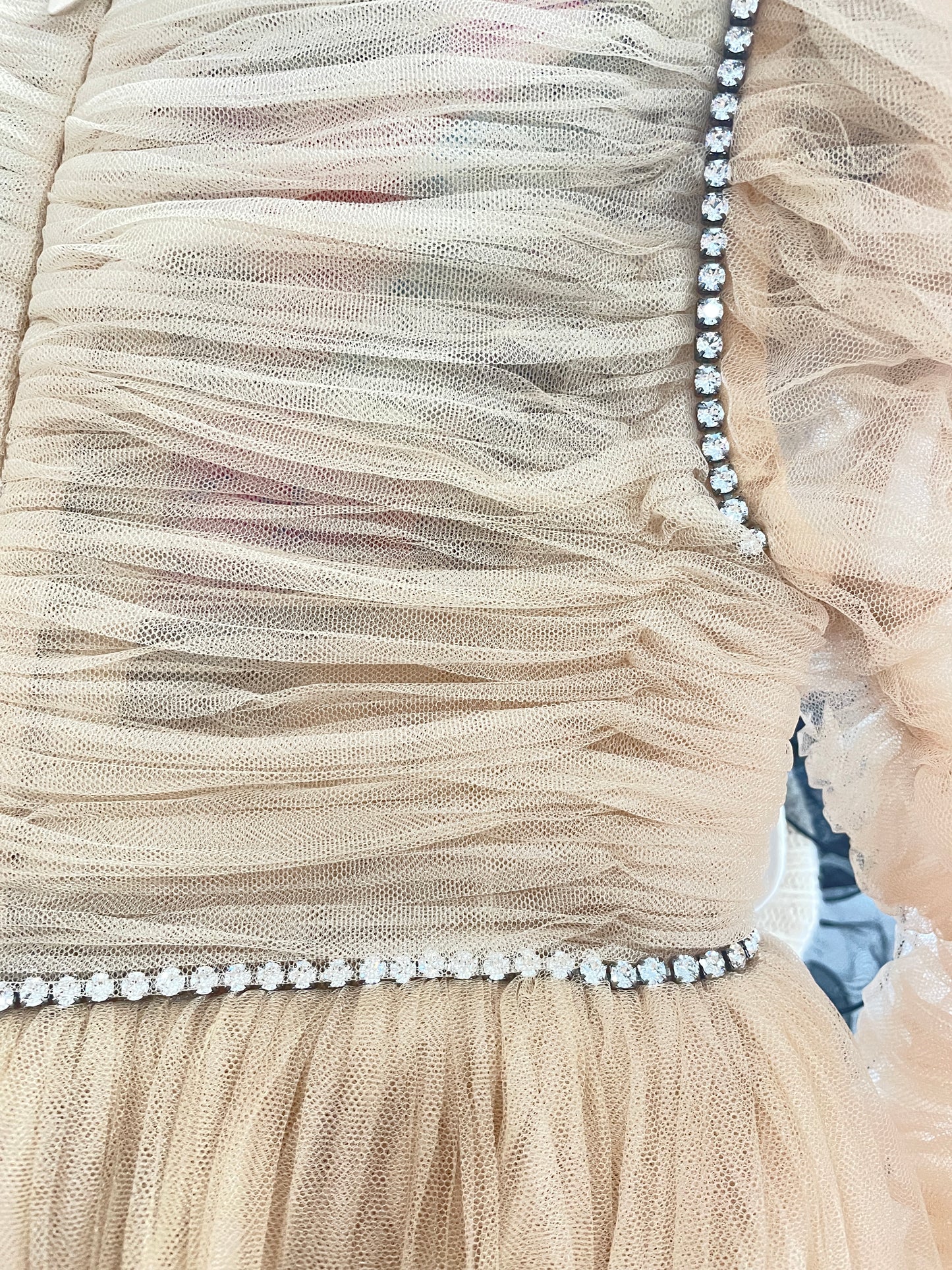 Khaite Beige Trisha Pleated Tulle Crystal Embellished Dress UK 8