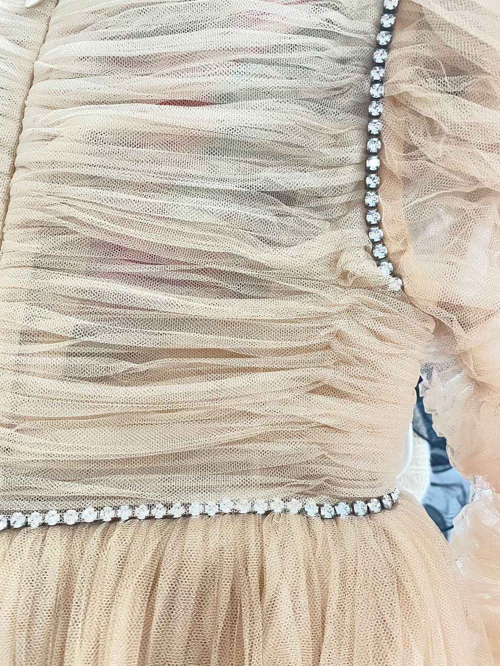 Khaite Beige Trisha Pleated Tulle Crystal Embellished Dress UK 8