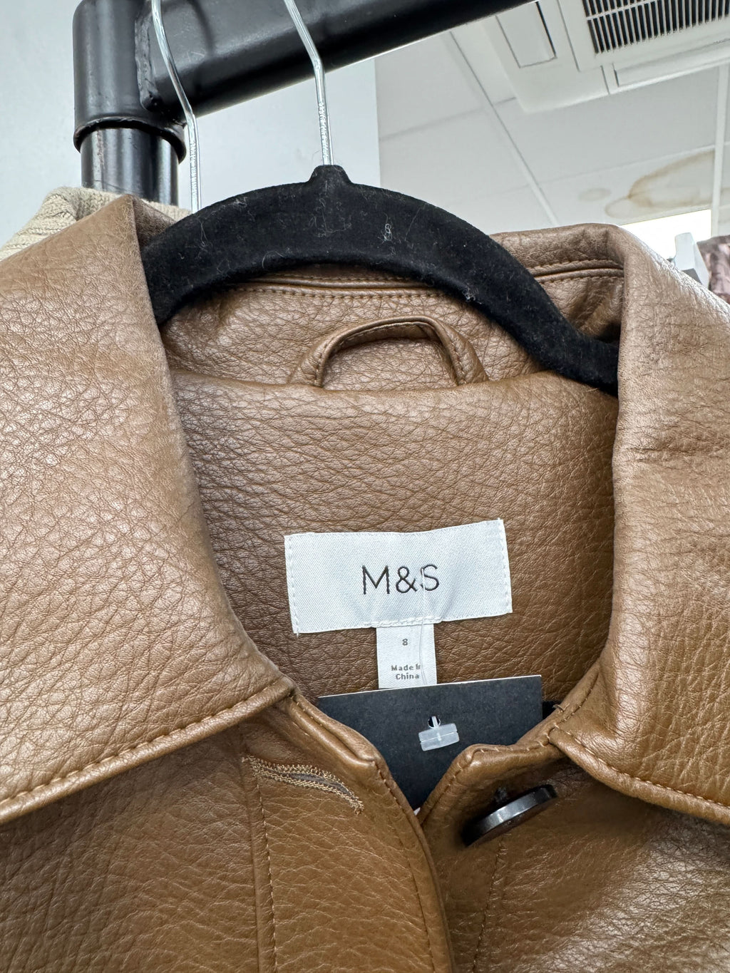 M&S Brown Faux Leather Cropped Jacket UK 8
