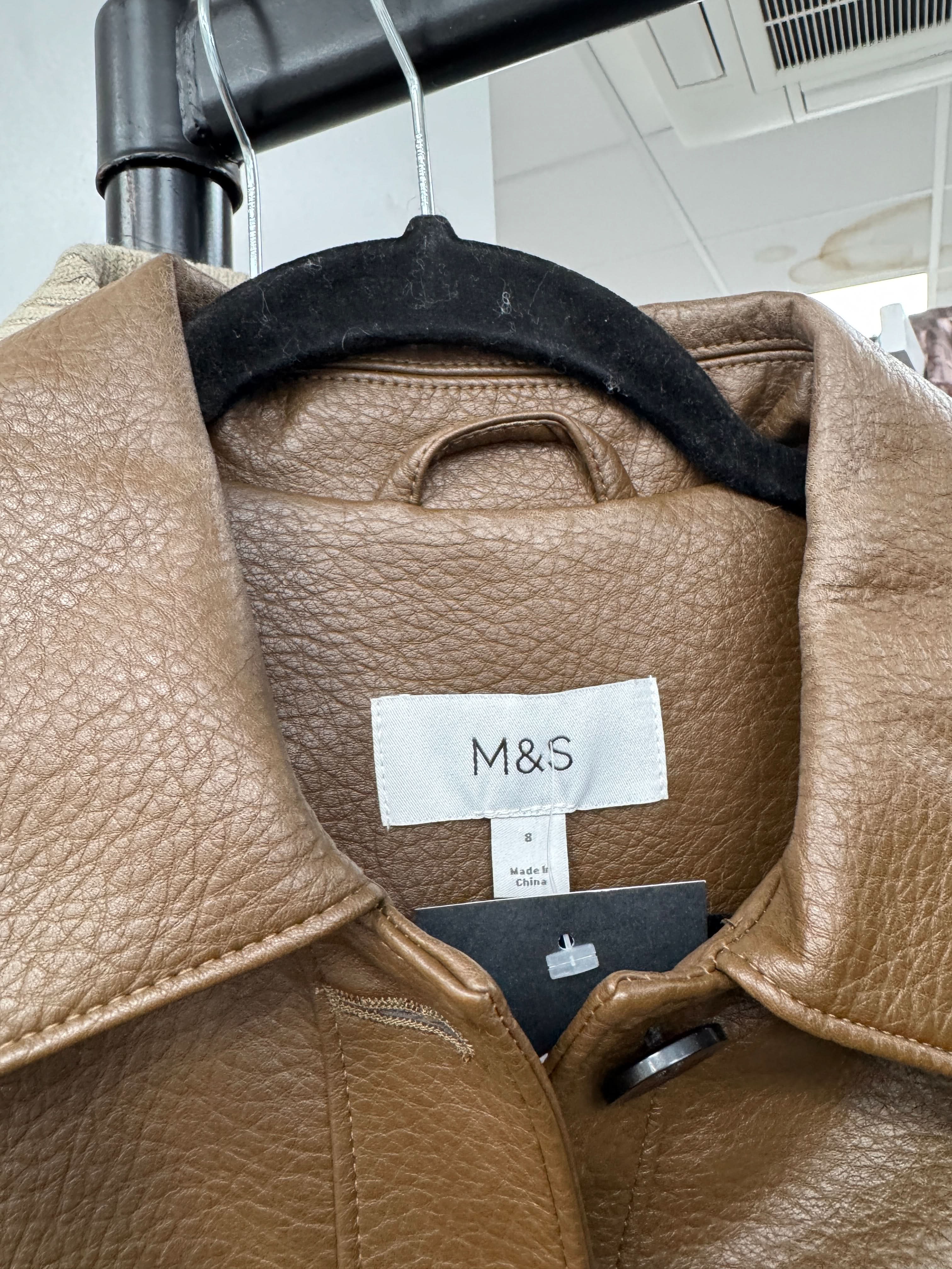 M&S Brown Faux Leather Cropped Jacket UK 8