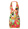 Jaded London Multi-coloured Retro Print Plunge Halter Mini Dress UK 12