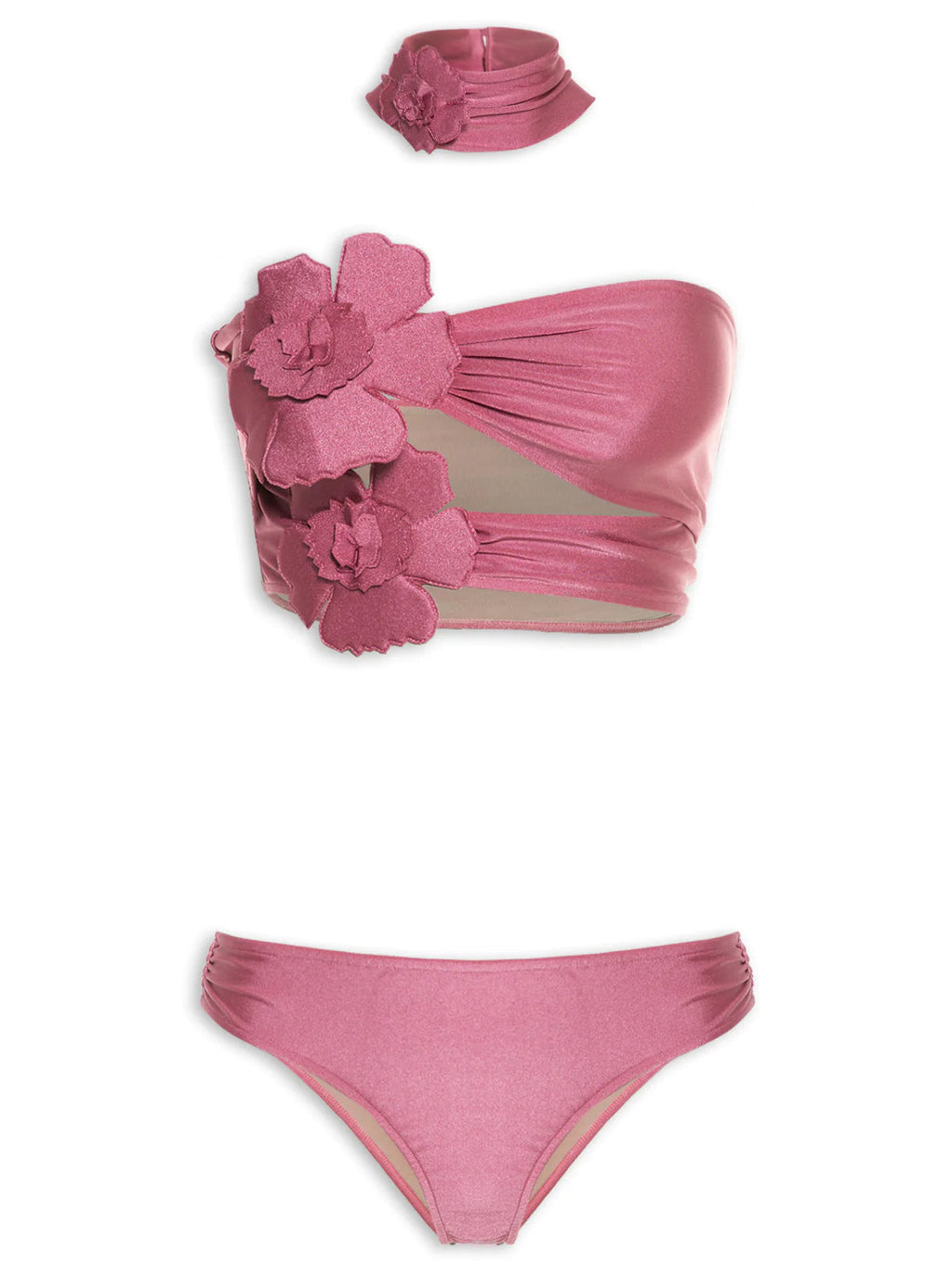 ADRIANA DEGREAS Solid Flower Power Cut-Out Choker Bikini Set UK S