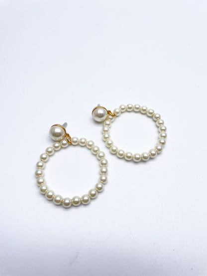 Cream Pearl Oversize Ring Earrings