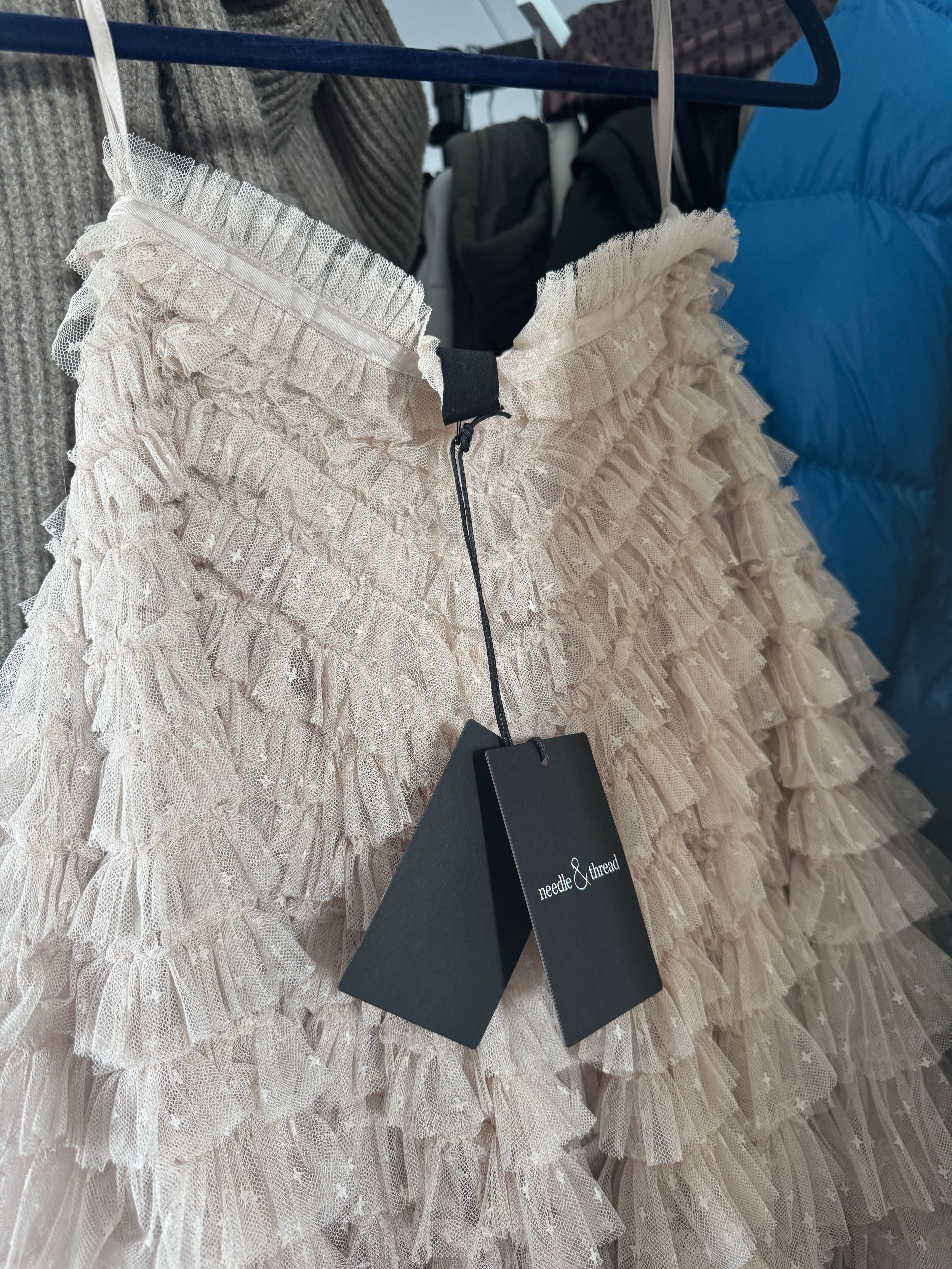 Needle & Thread Nude Hattie Ruffle Ankle Skirt UK 8