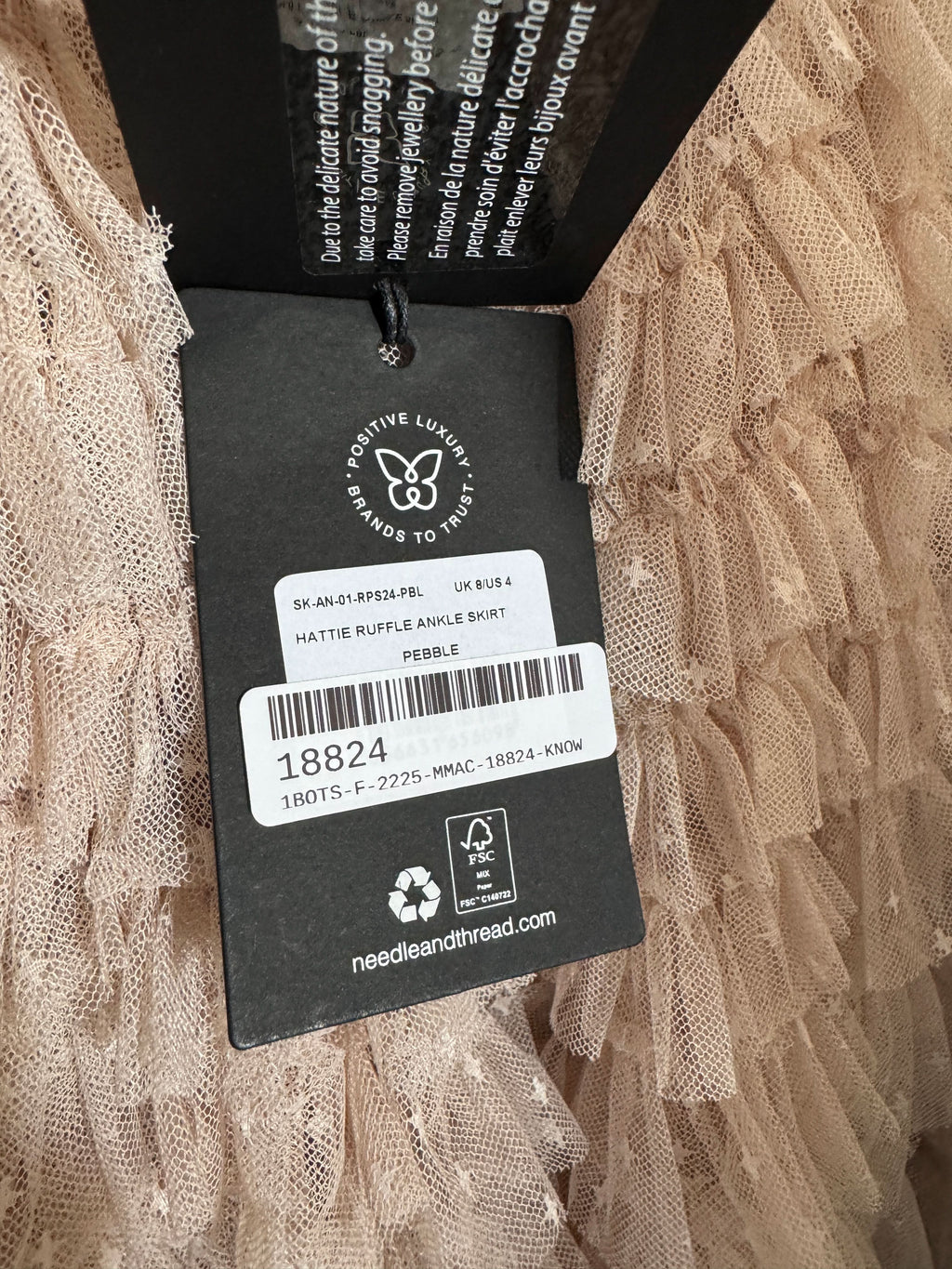 Needle & Thread Nude Hattie Ruffle Ankle Skirt UK 8