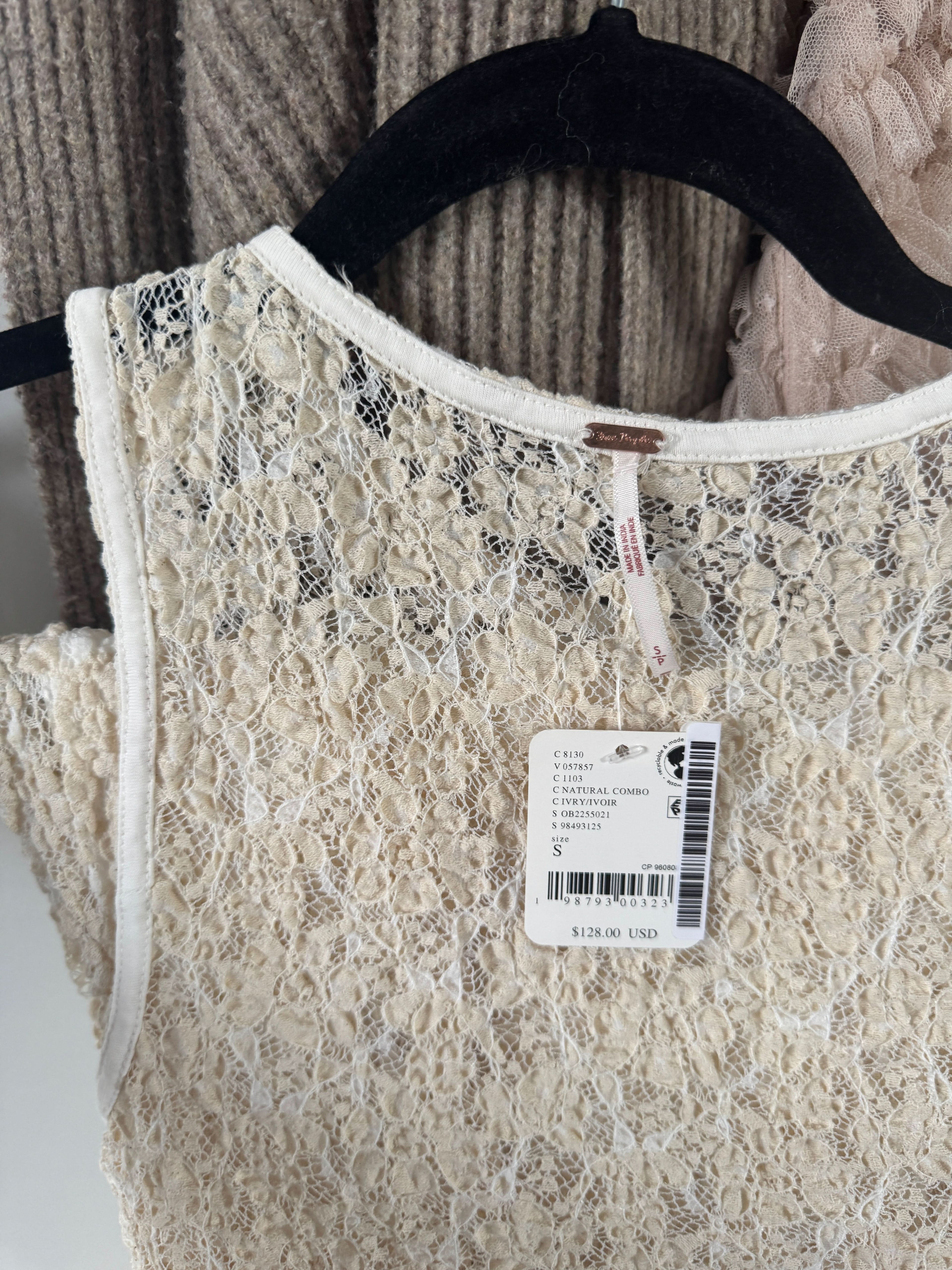 Free People Cream 2-piece Crinkle Lace Skirt And Top Set UK S