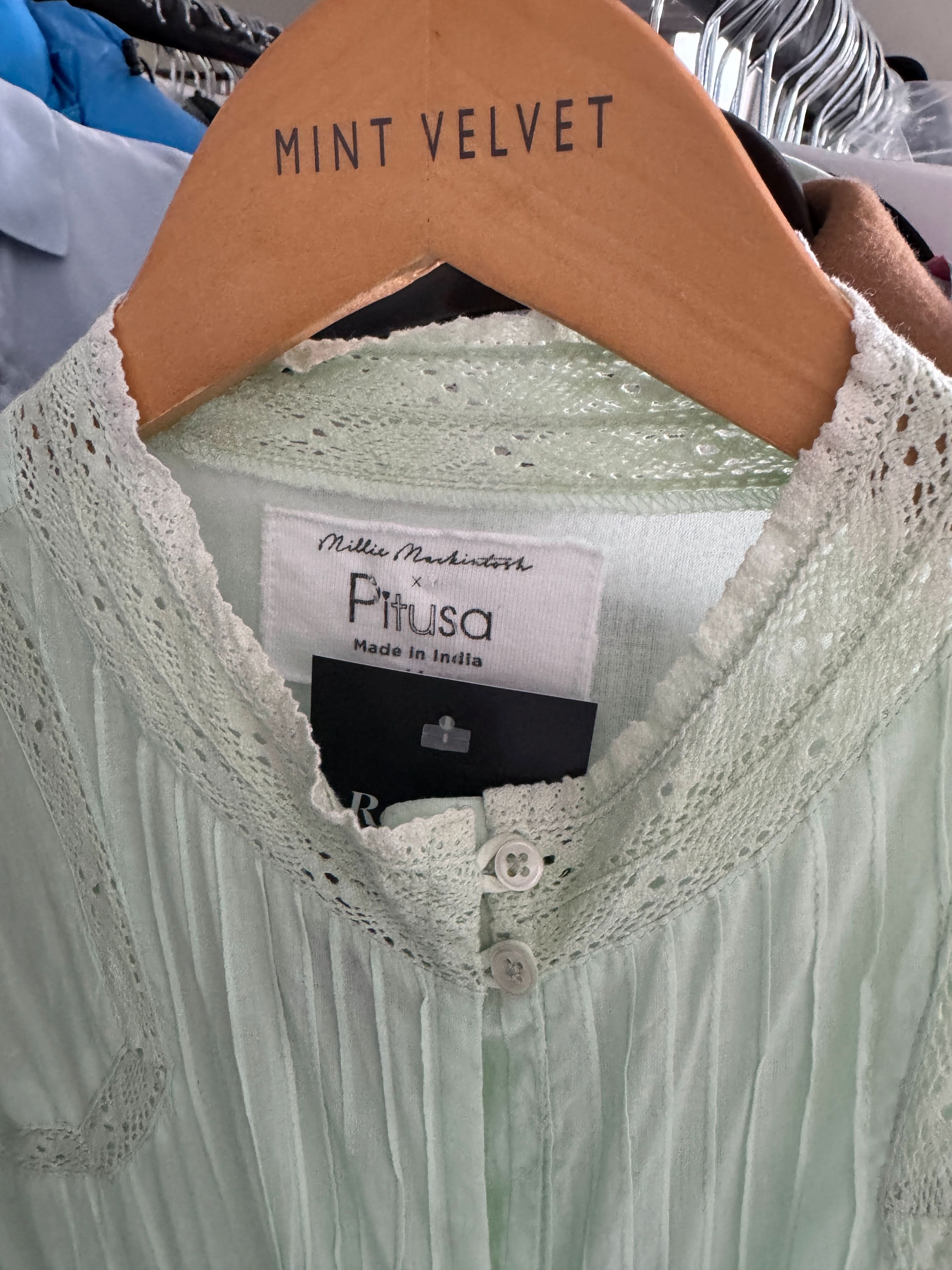 Pitusa Mint Green Cotton Lace Inset Maxi Dress UK XS/S