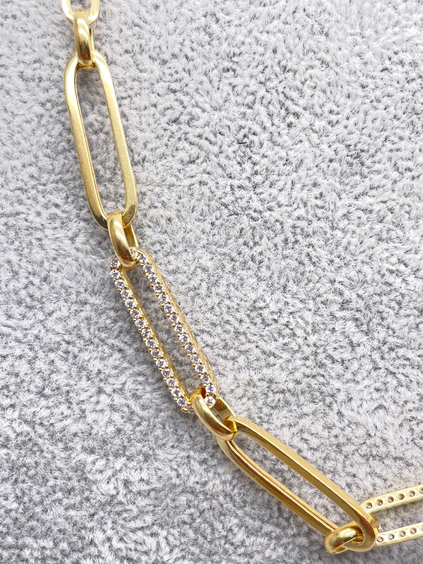 glambou Metallic 18k Gold Plated Pave Chain Link Necklace