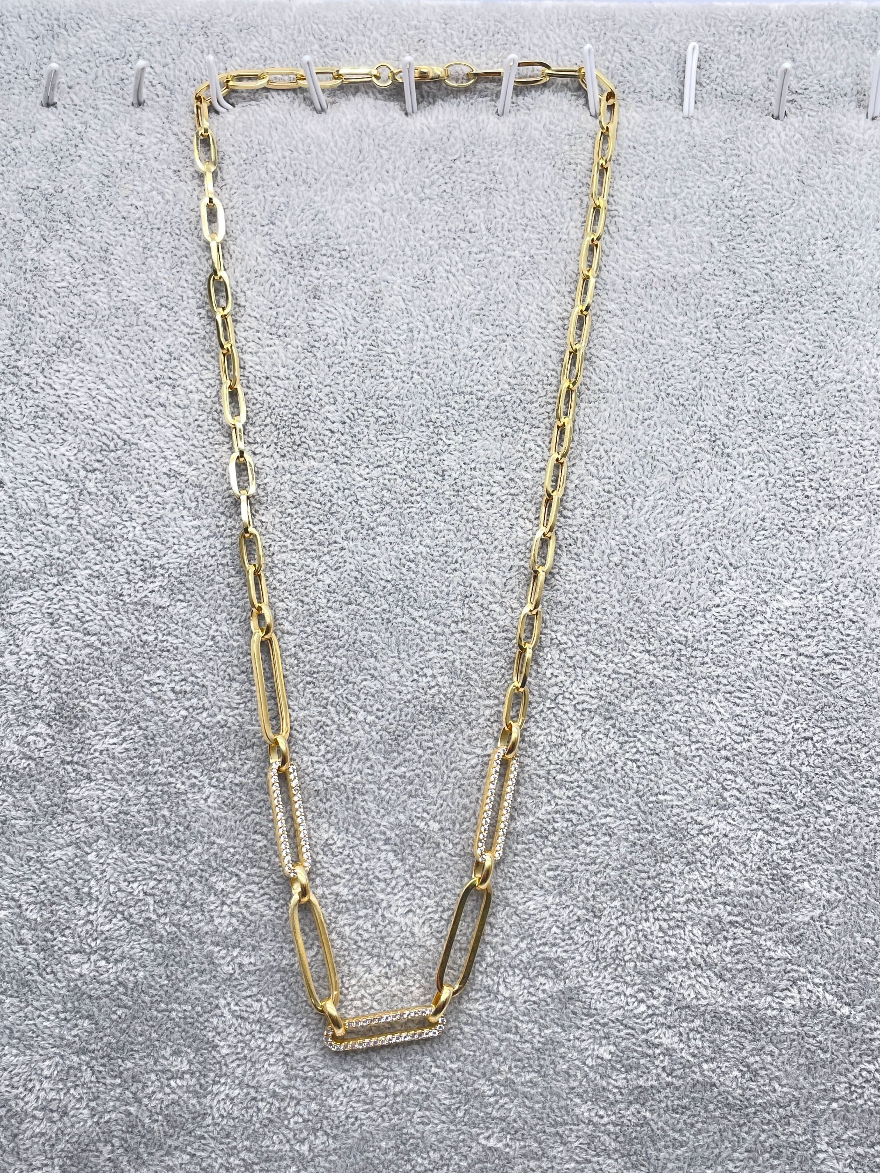 glambou Metallic 18k Gold Plated Pave Chain Link Necklace