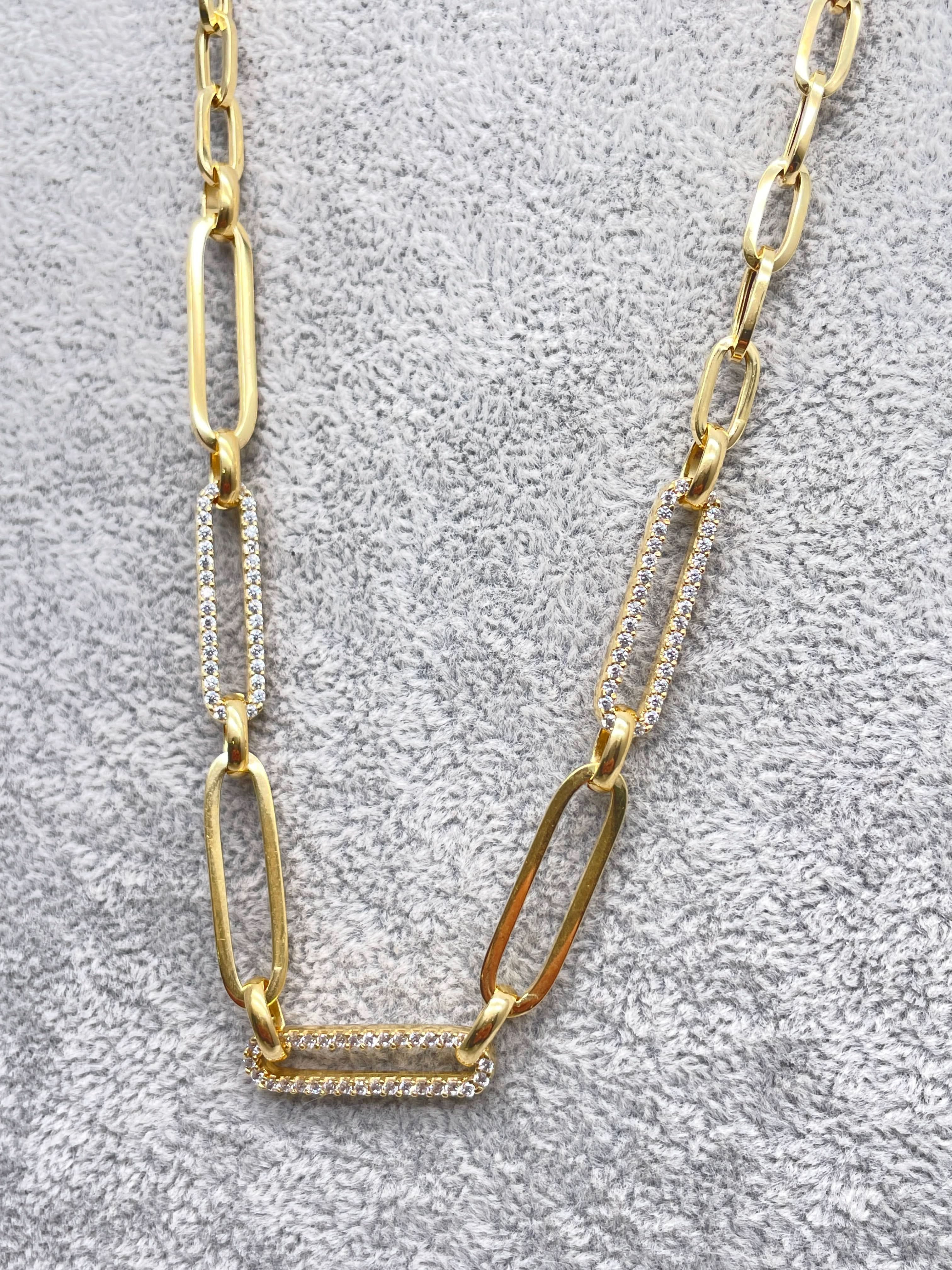 glambou Metallic 18k Gold Plated Pave Chain Link Necklace