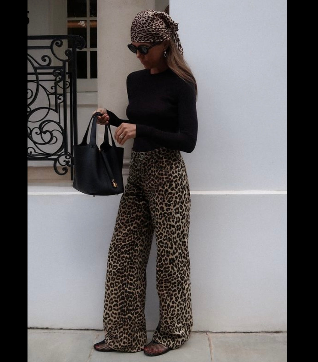 H&M Leopard Print Wide Leg Trousers UK 8