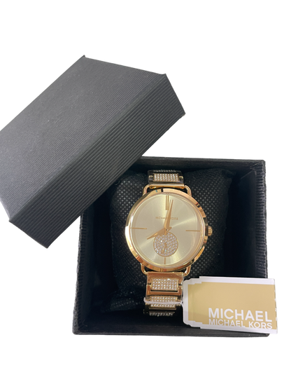 Michael Kors Metallic Portia Pave Gold Dial Ladies Watch