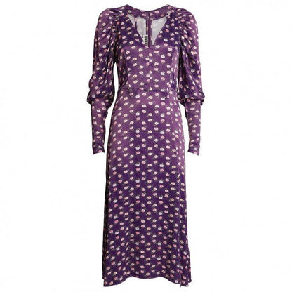 ROTATE Purple ClairPansy print midi Dress DK40 UK 12