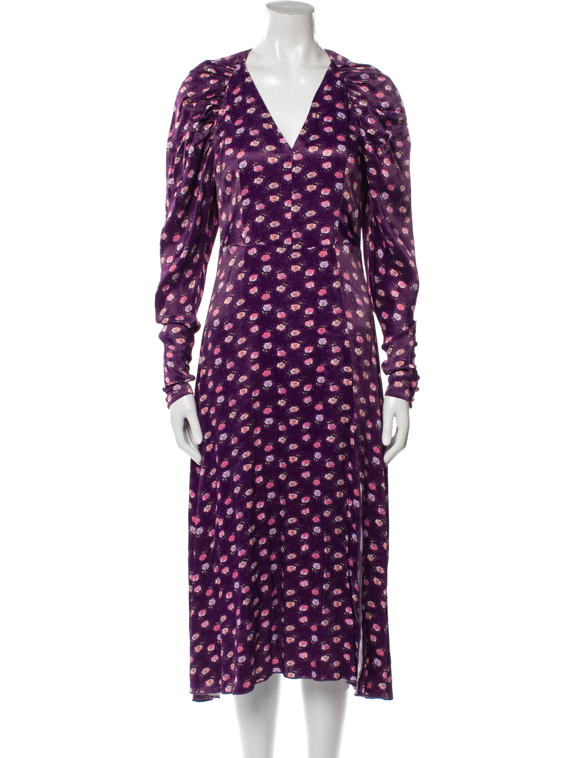 ROTATE Purple Clair Pansy print midi Dress DK40 UK 12