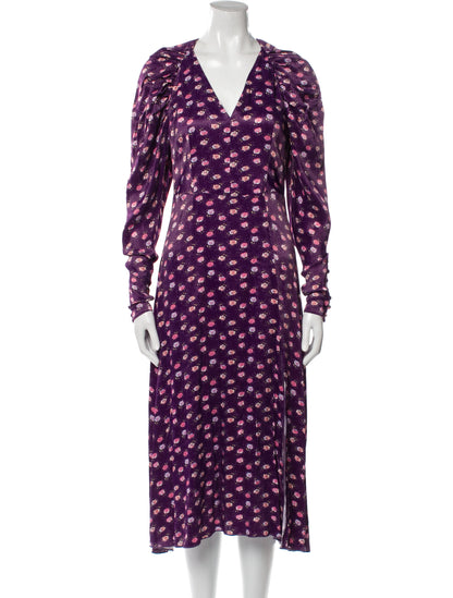 ROTATE Purple ClairPansy print midi Dress DK40 UK 12