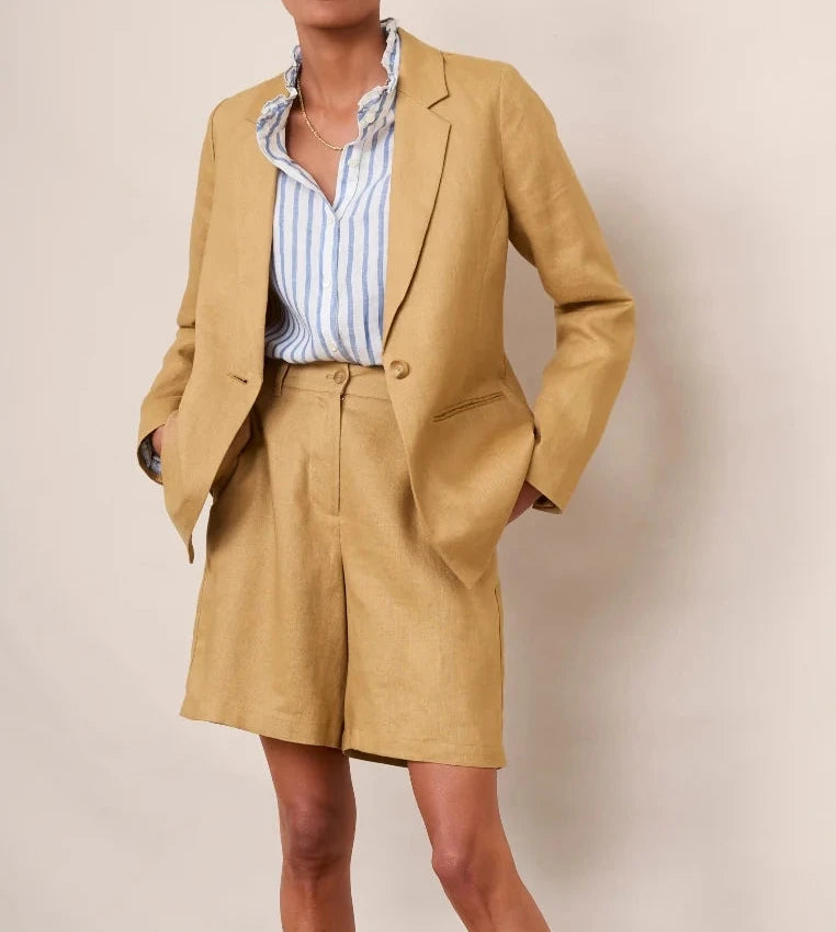 WYSE LONDON Tan Silvie Linen Blazer UK 8