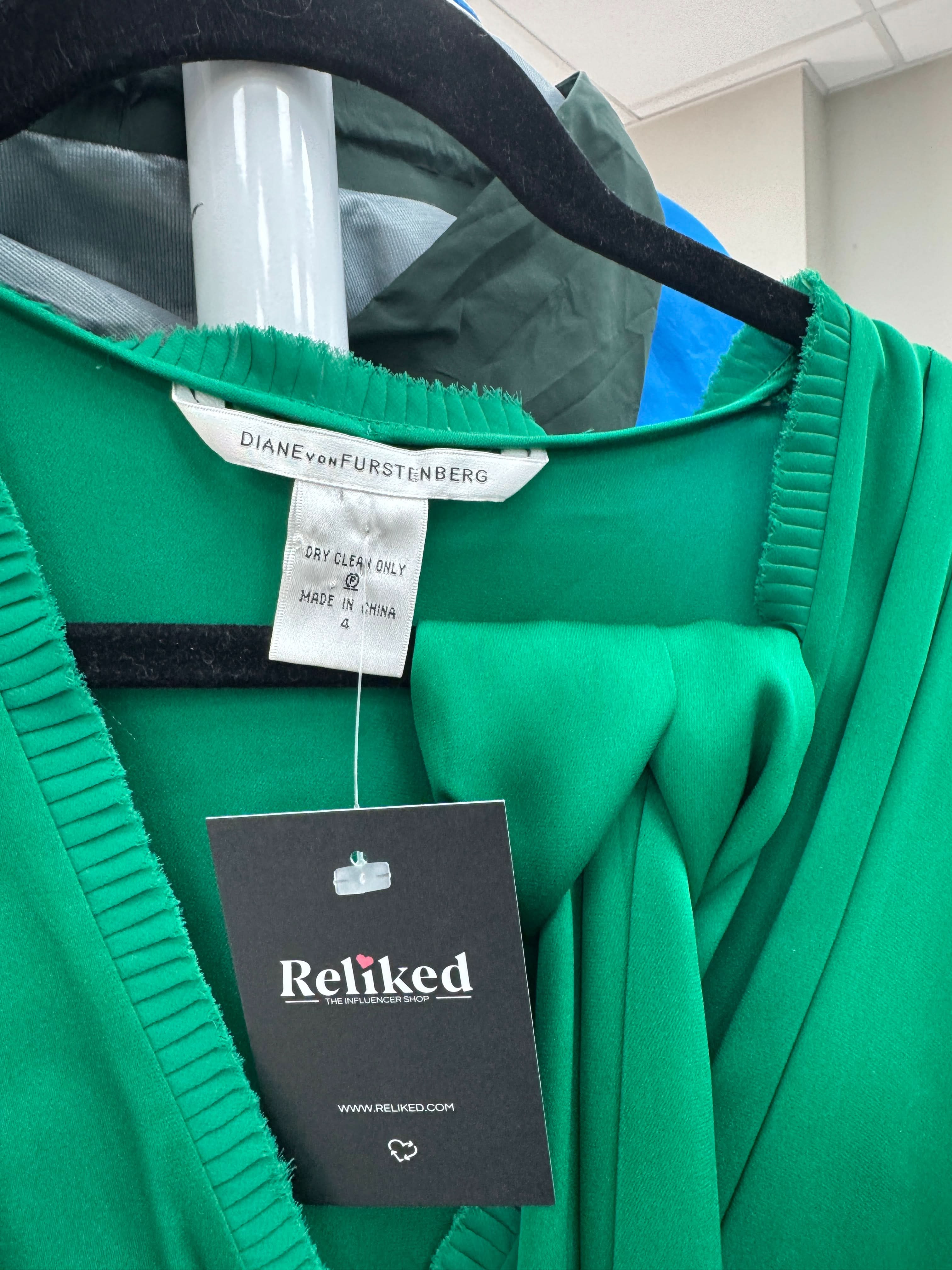 Diane von Furstenberg Green Stretch Silk Wrap Dress UK 8