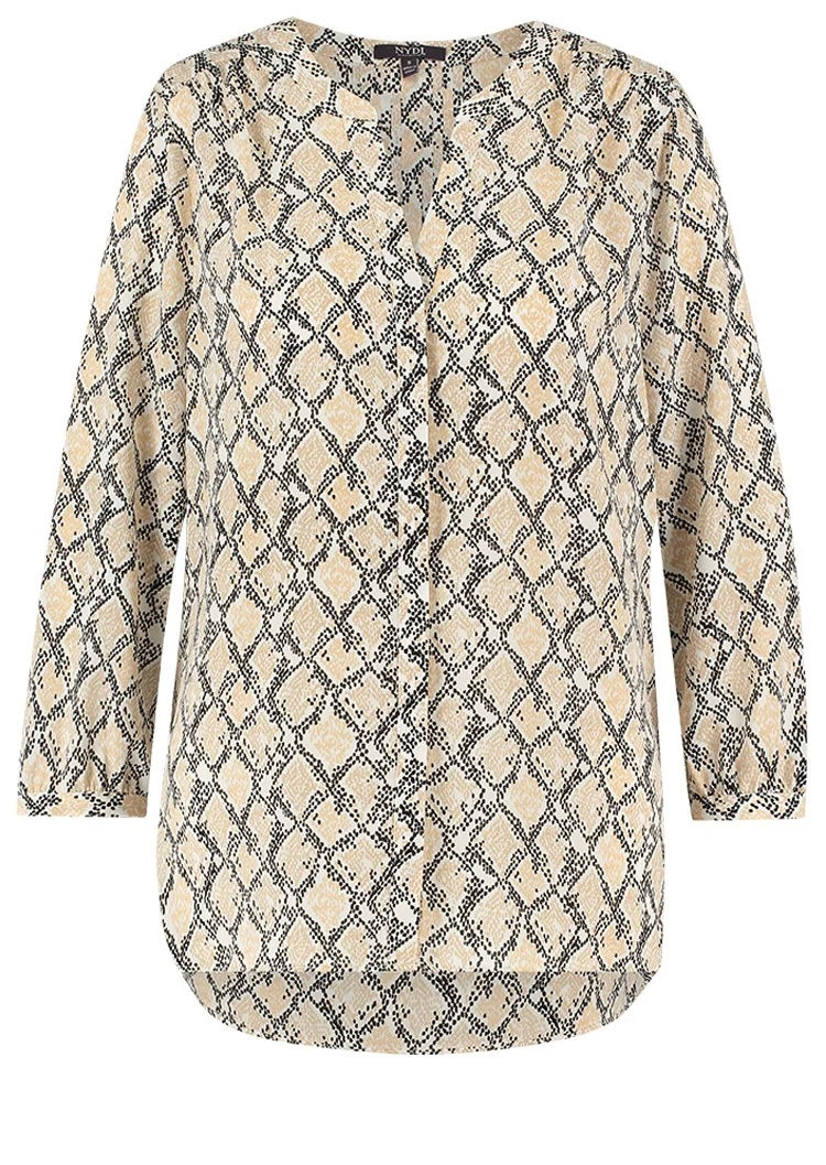 NYDJ Beige Snake Print Pintuck Blouse UK XS