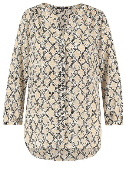 NYDJ Beige Snake Print Pintuck Blouse UK S