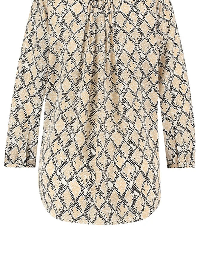 NYDJ Beige Snake Print Pintuck Blouse UK XS