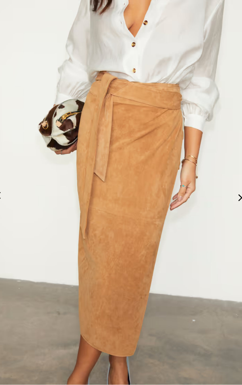 Never Fully Dressed Tan Real Suede Jasper Wrap Skirt UK 10