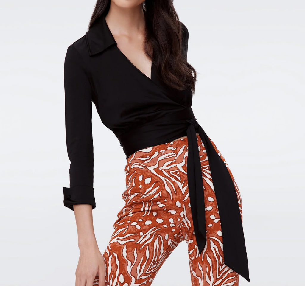 Diane Von Furstenberg Black Bobbie 3/4 Top UK M