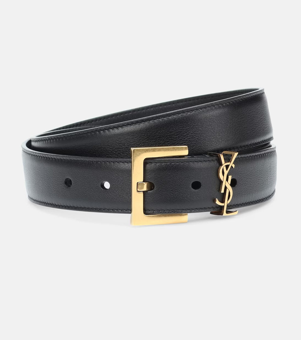 YSL Black Cassandre Belt With Square Buckle In Grained Leather UK S