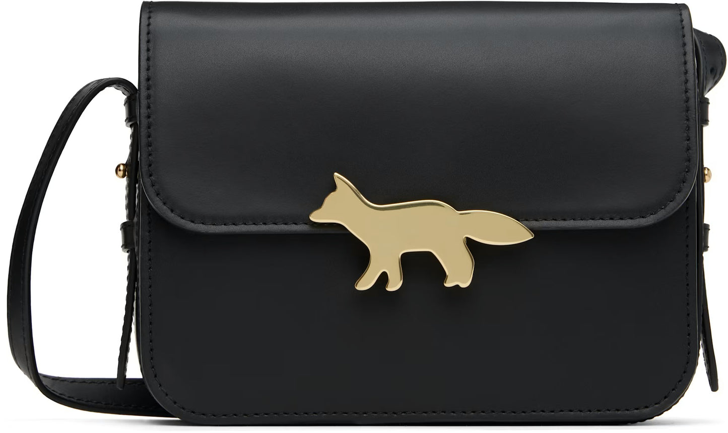 Maison Kitsuné Black Leather Eddie Fox Clasp Crossbody Bag