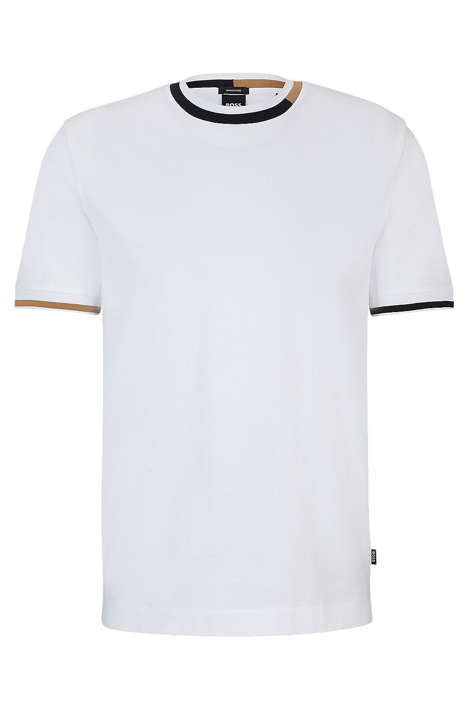 hugo boss White MERCERISED-COTTON T-SHIRT WITH SIGNATURE-STRIPE DETAILS UK S