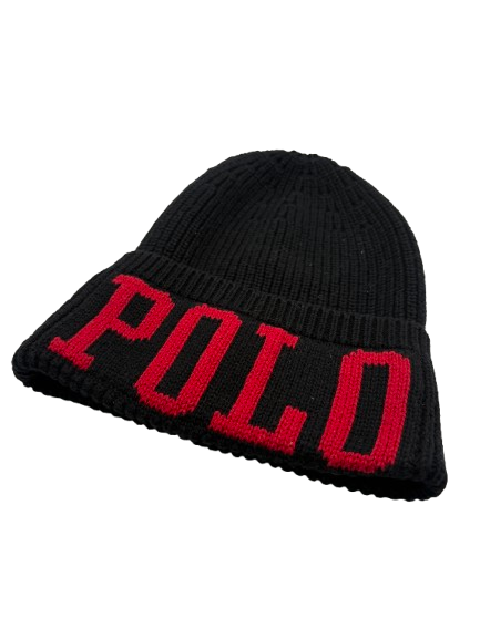 Polo Ralph Lauren Black Logo Ribbed Knit Beanie One Size