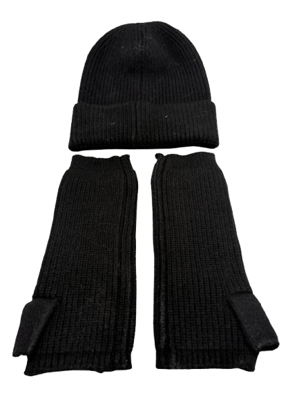 Pieces Black Pearl Beanie Hat And Arm Warmers One Size