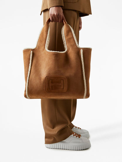 Hogan Tan H-bag suede tote bag