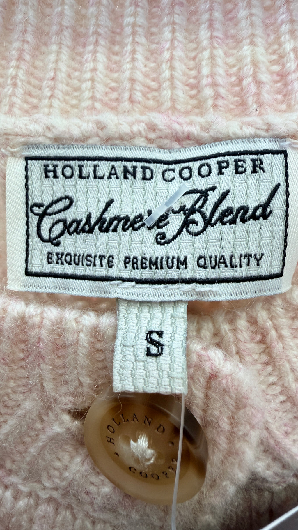HOLLAND COOPER Bourton Cable Knit Cashmere Blend Cardigan Palest Pink UK S