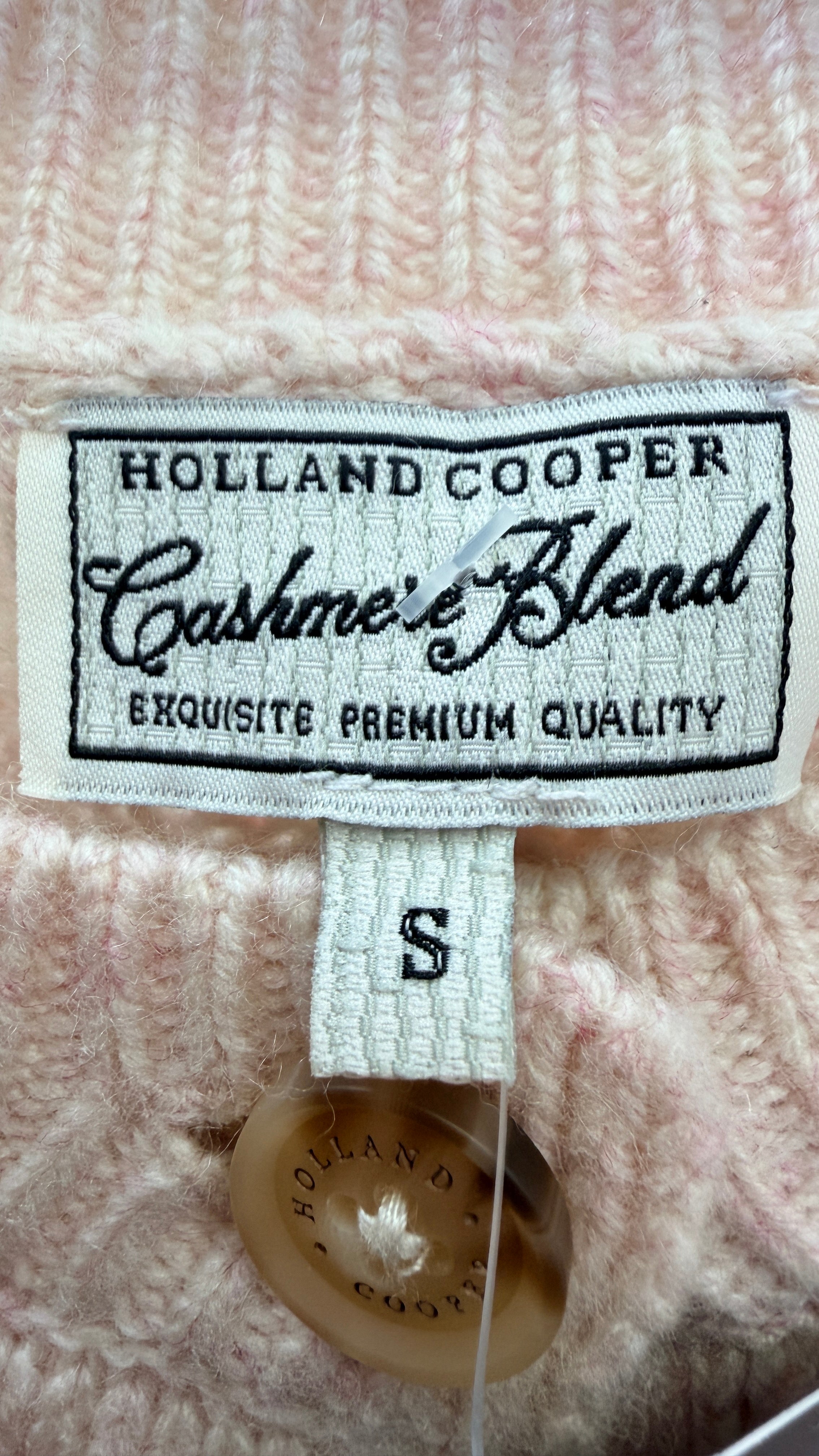 HOLLAND COOPER Bourton Cable Knit Cashmere Blend Cardigan Palest Pink UK S
