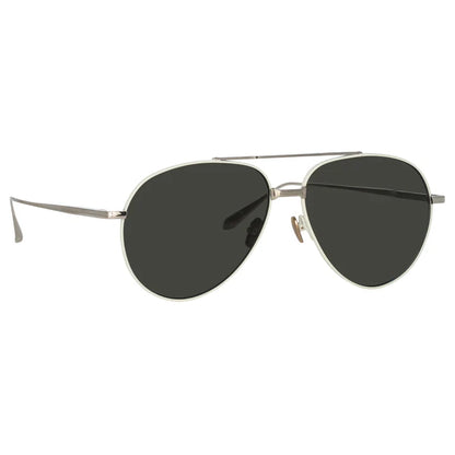 Linda Farrow  Marcelo titanium Aviator Sunglasses In White with case/box