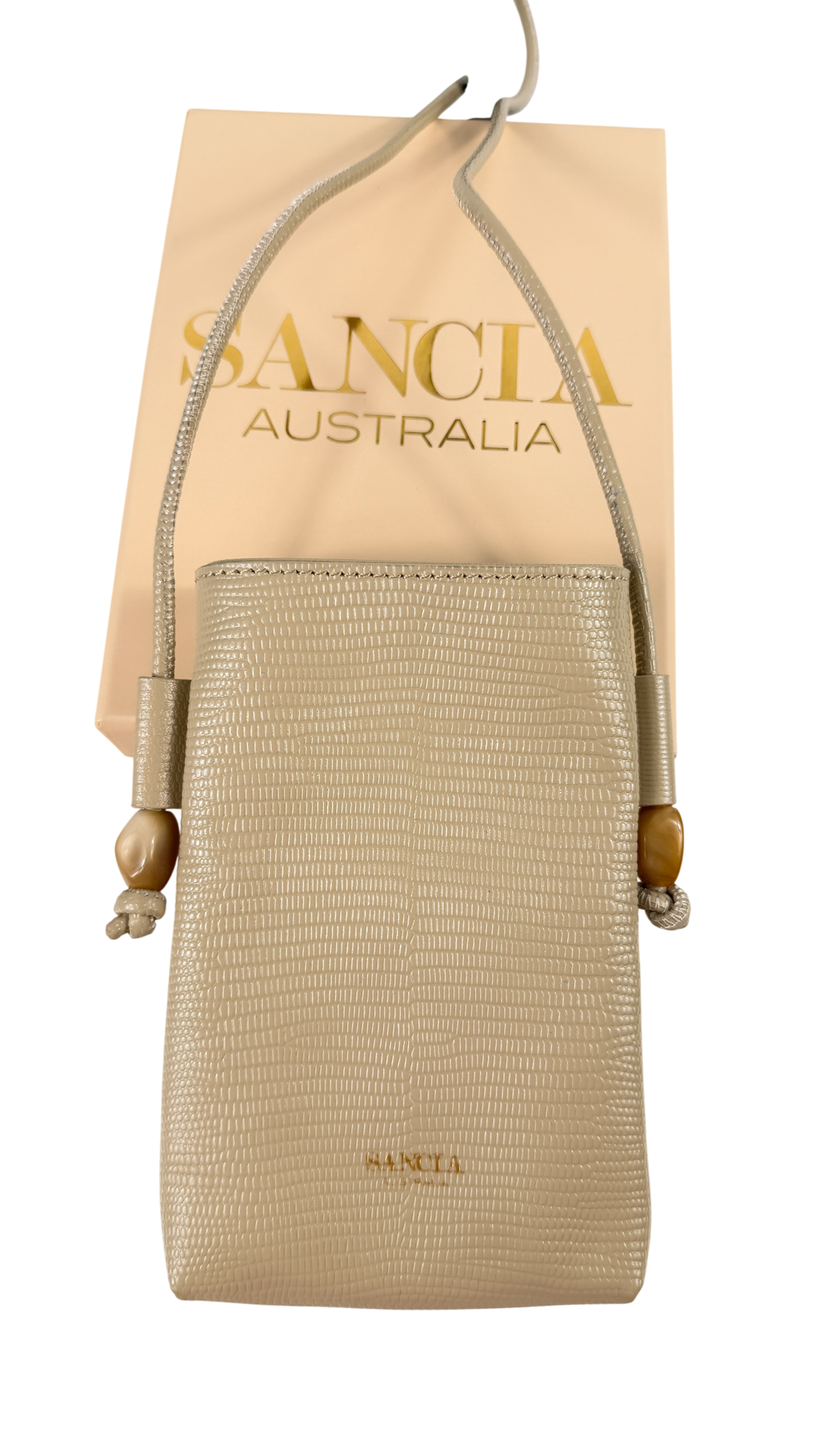 Sancia The Alvide Bag Beige Textured Crossbody Phone Bag