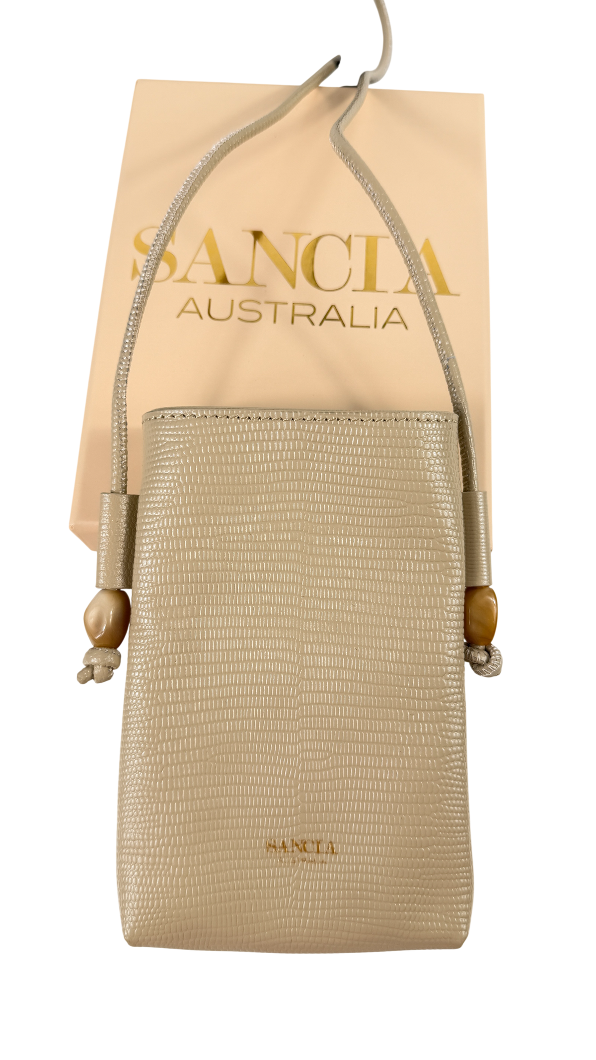 Sancia The Alvide Bag Beige Textured Crossbody Phone Bag
