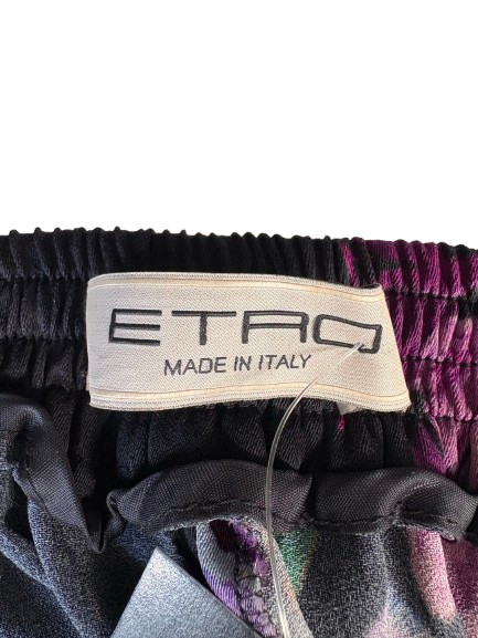 Etro Black Floral Satin Wide Leg Trousers UK 16