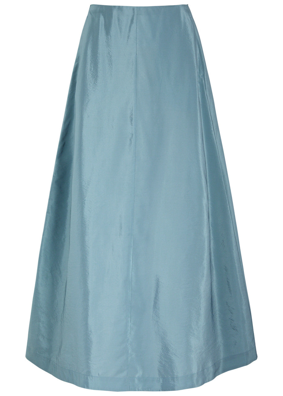 BY MALENE BIRGER New Season Dusky Blue Isoldas satin maxi skirt UK 10