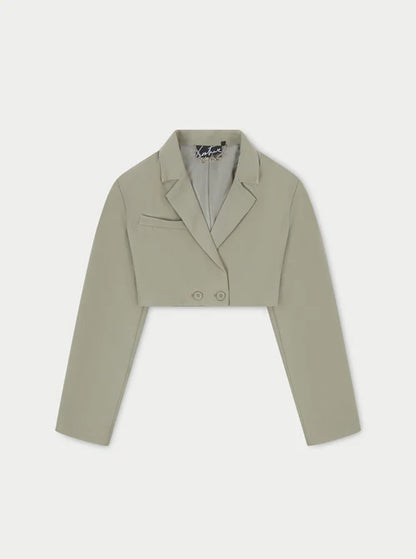 The Couture Club Beige Tie Detail Cropped Oversized Blazer UK 6