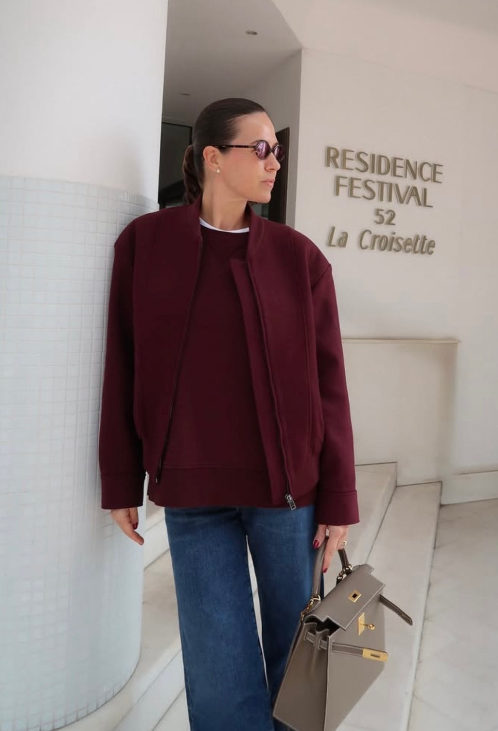 MANGO Burgundy Italian Wool Bomber Jacket UK M