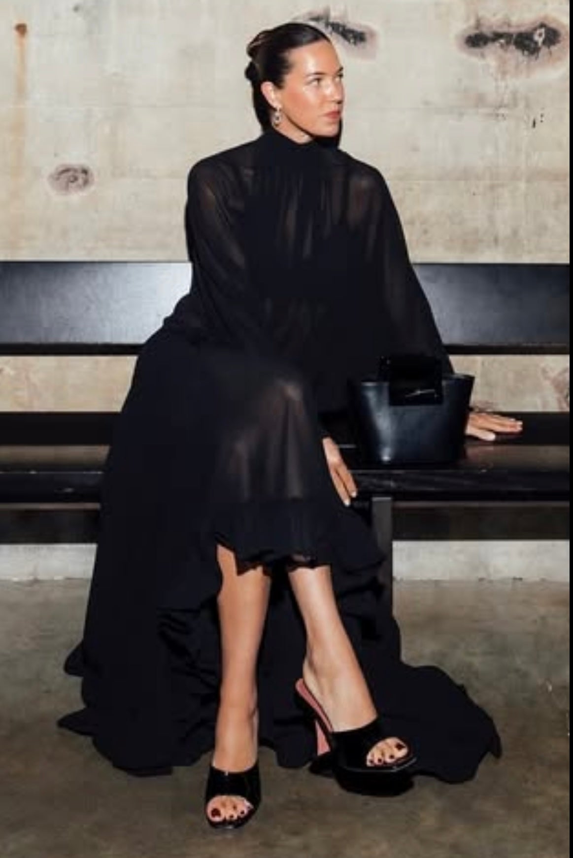 H&M Edition Black Chiffon Tie-neck Blouse UK 8