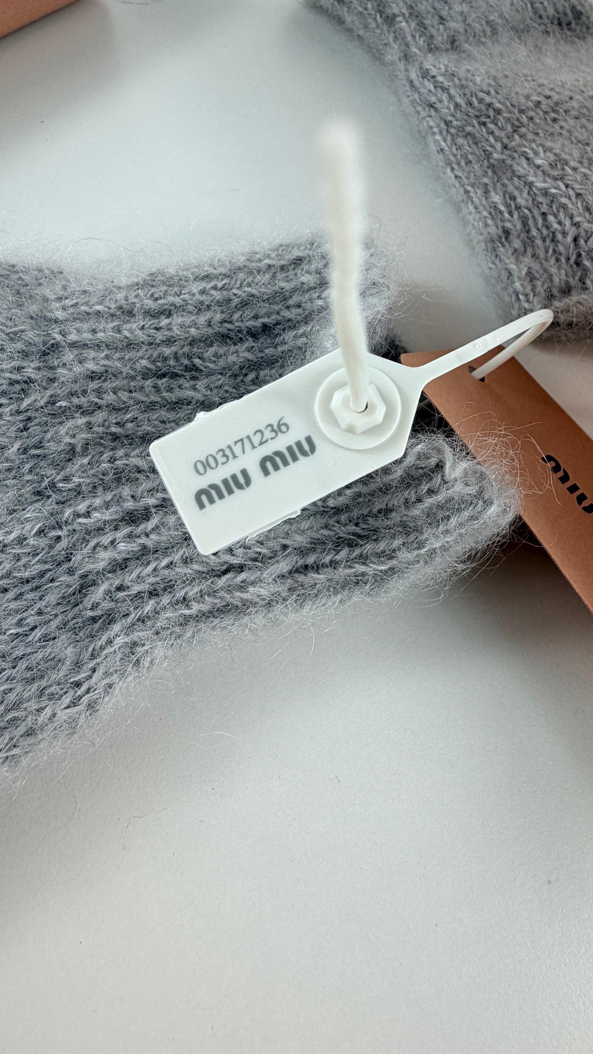 Miu Miu Mohair/Wool Fingerless Intarsia Logo Gloves Grey  UK M