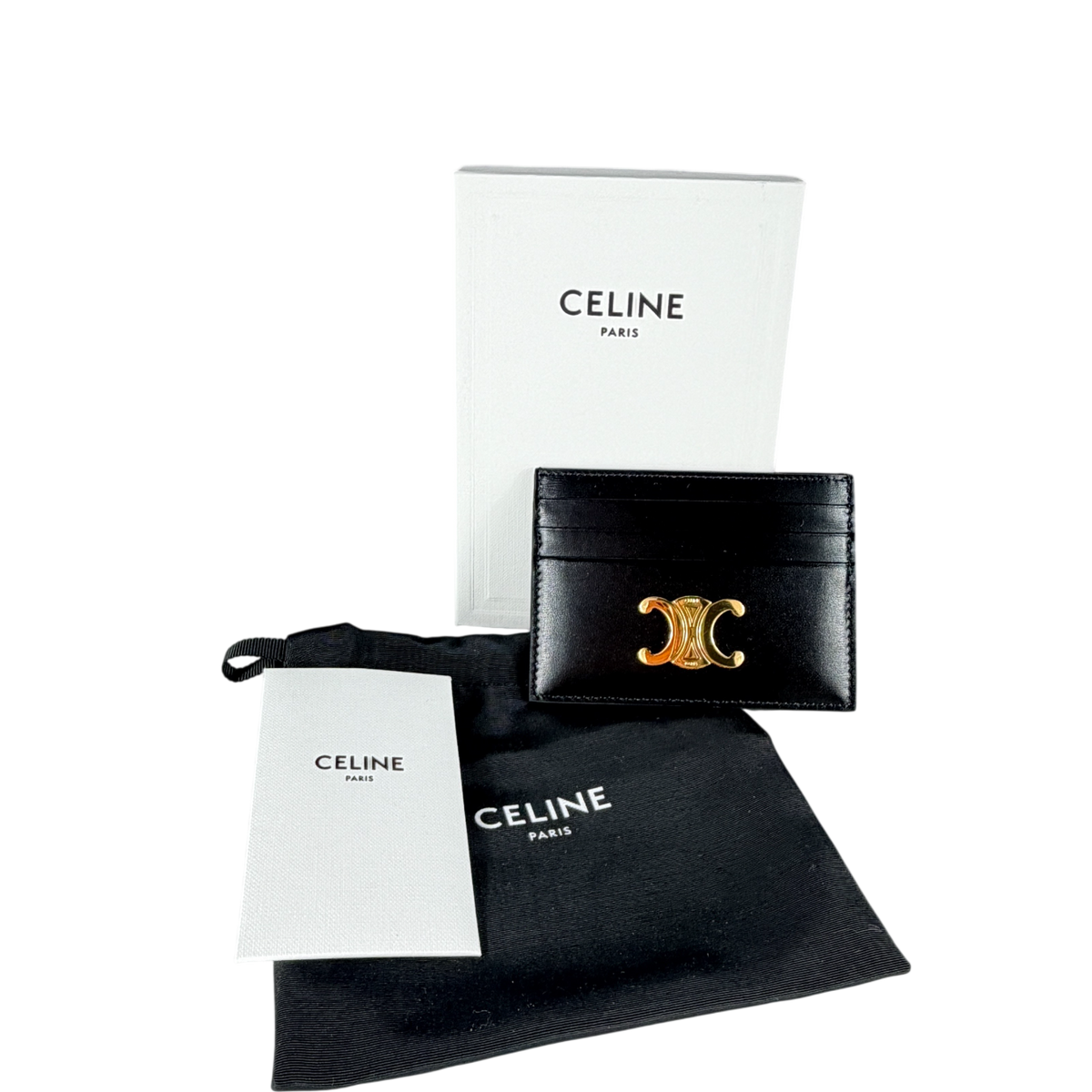 CELINE Card Holder Triomphe in Shiny Black Calfskin Leather
