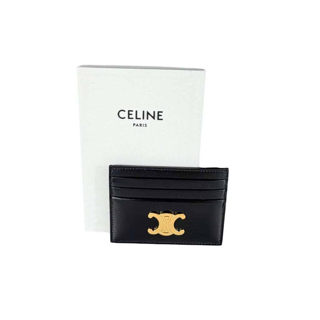 CELINE Card Holder Triomphe in Shiny Black Calfskin Leather